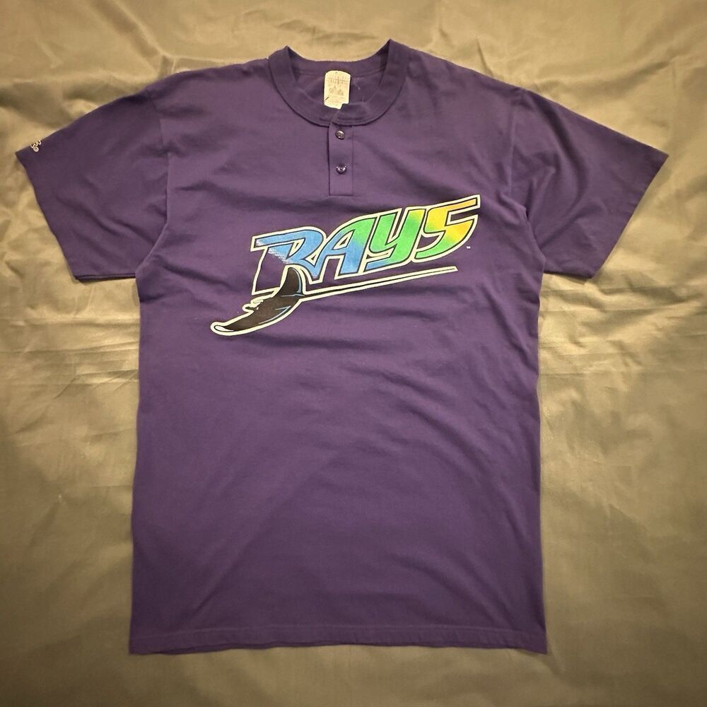 Vintage Tampa Bay Devil Rays Henley Shirt Mens L Purple #48 Baseball Y2K 00s